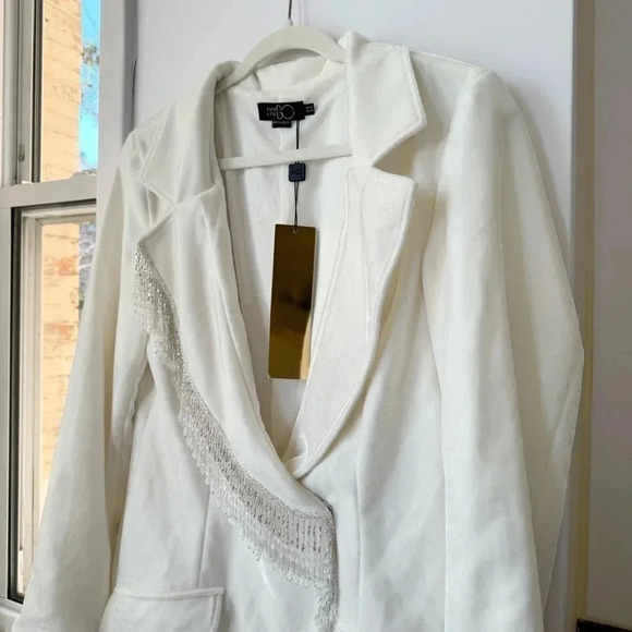 NWT Free People PatBO Velvet Blazer Mini Dress White Beaded Long Sleeve $1000 - Picture 5 of 16